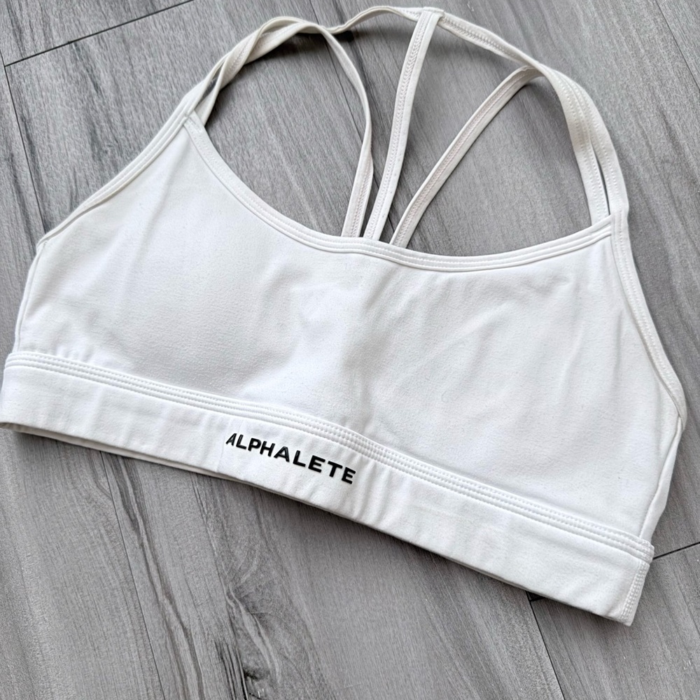 Alphalete Women's White Sports Bra Back Crossed